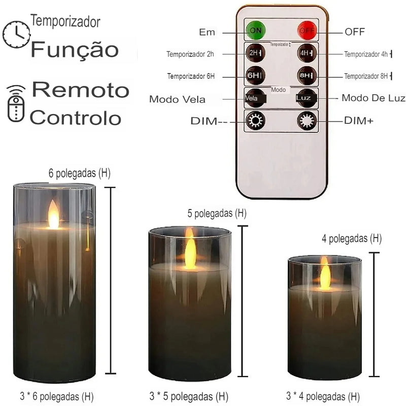 Kit 3 Velas Eletrônicas Decorativas