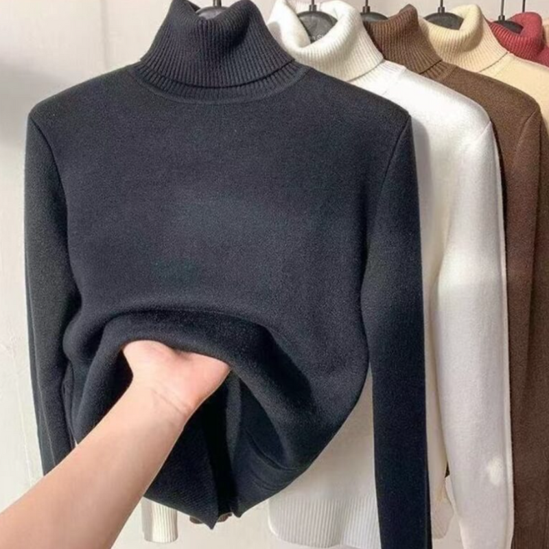 Blusa Suéter De Gola Alta De Veludo Preto