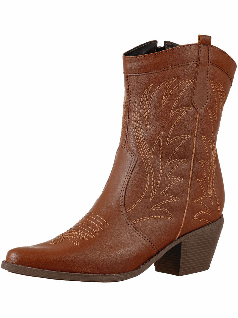 Bota Feminina Texana Bico Fino Cano Curto Caramelo