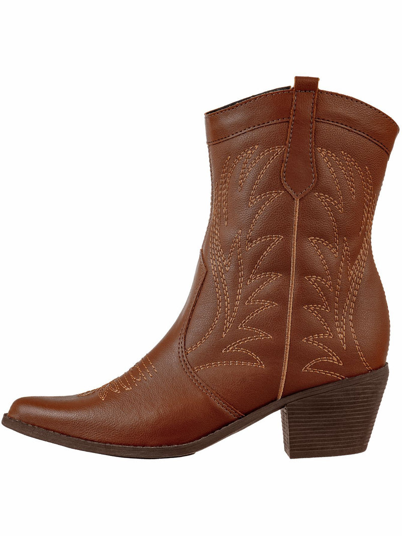 Bota Feminina Texana Bico Fino Cano Curto Caramelo