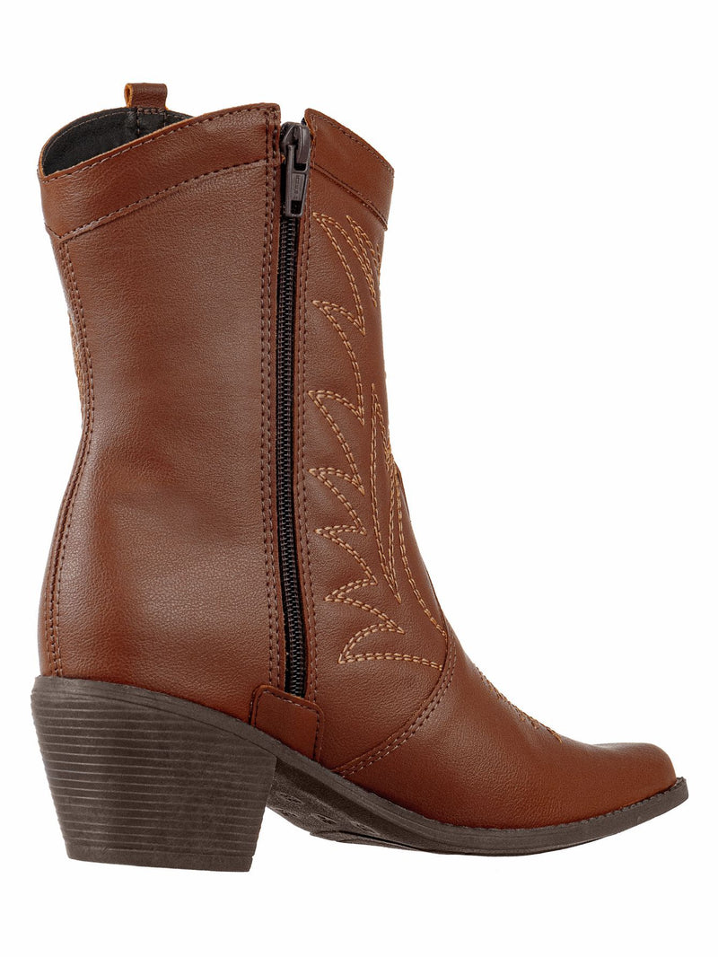 Bota Feminina Texana Bico Fino Cano Curto Caramelo