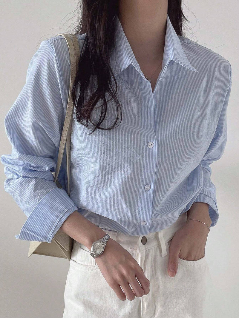 Camisa Elegante Listrada Cristal Azul