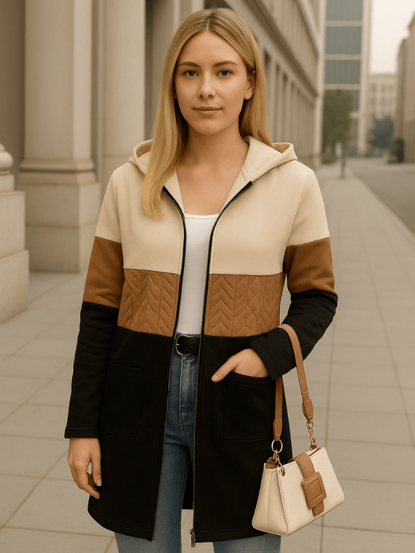 Casaco-Feminino-Bloco-de-Cores-com-Zíper-Capuz-Marrom-garagebuy-01