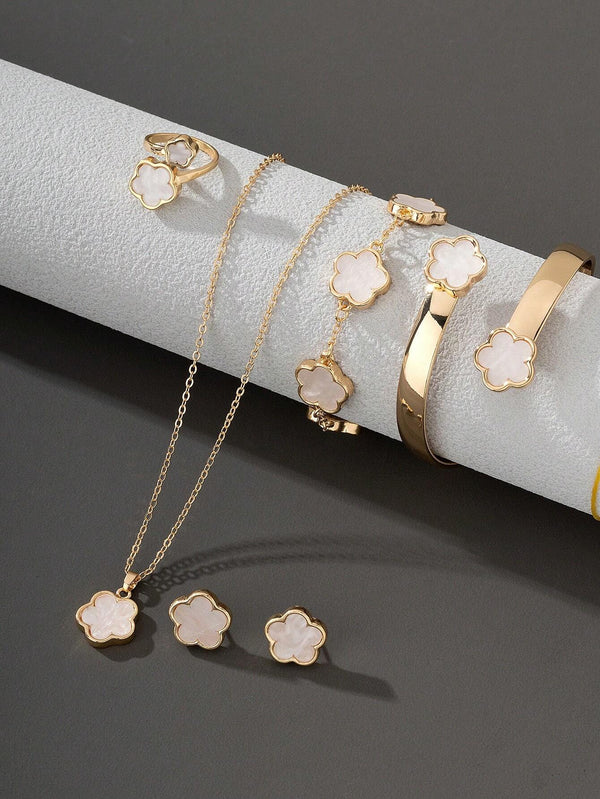 Conjunto-5-Pecas-Trevo-De-Quatro-Folhas-Da-Sorte-Branco-GarageBuy-01