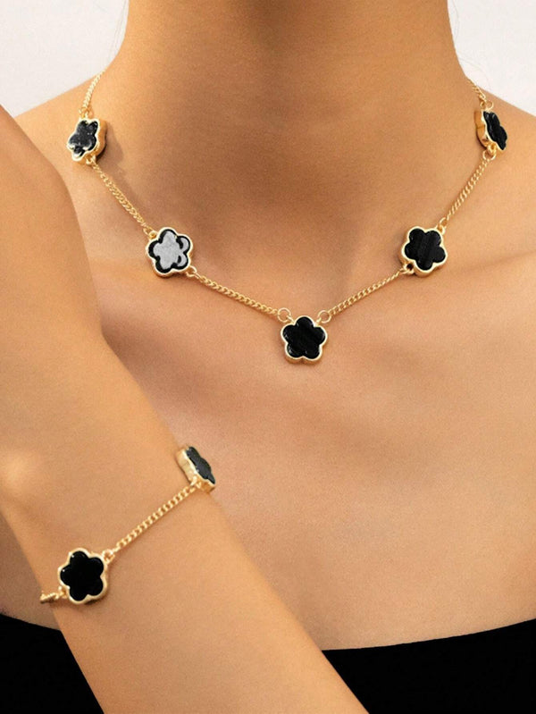 Conjunto-Colar-e-Pulseira-Trevo-De-Quatro-Folhas-Preto-GarageBuy-07
