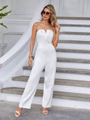 Macacão Feminino Longo Decote em V Branco