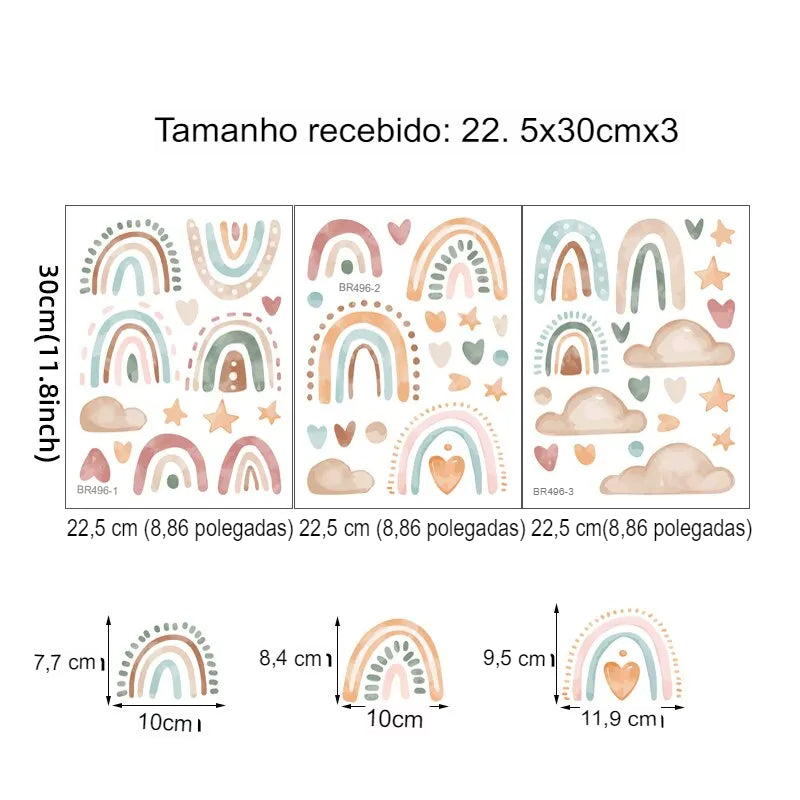 adesivos, adesivos de paredes, decoração, decoração infantil, moda infantil, quarto infantil, quarto criança, arco-irís