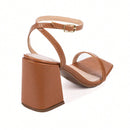 Sandália Feminina Jjojo Salto Grosso Caramelo