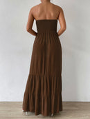 Vestido-Feminino-Longo-Com-Babado-Liso-Marrom-GarageBuy-02