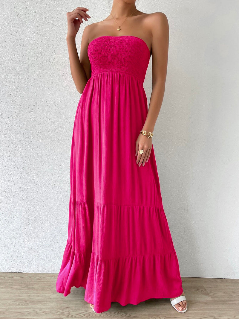 Vestido-Feminino-Longo-Com-Babado-Liso-Rosa-GarageBuy-01