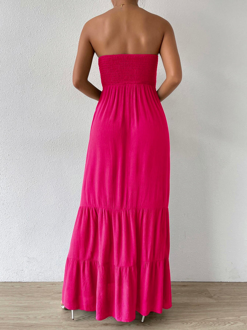 Vestido-Feminino-Longo-Com-Babado-Liso-Rosa-GarageBuy-02