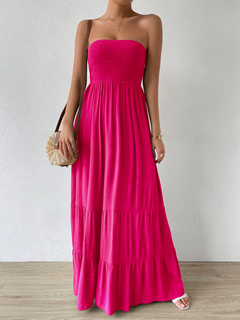 Vestido-Feminino-Longo-Com-Babado-Liso-Rosa-GarageBuy-03