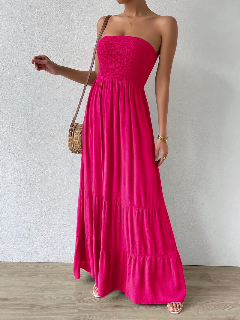 Vestido-Feminino-Longo-Com-Babado-Liso-Rosa-GarageBuy-05