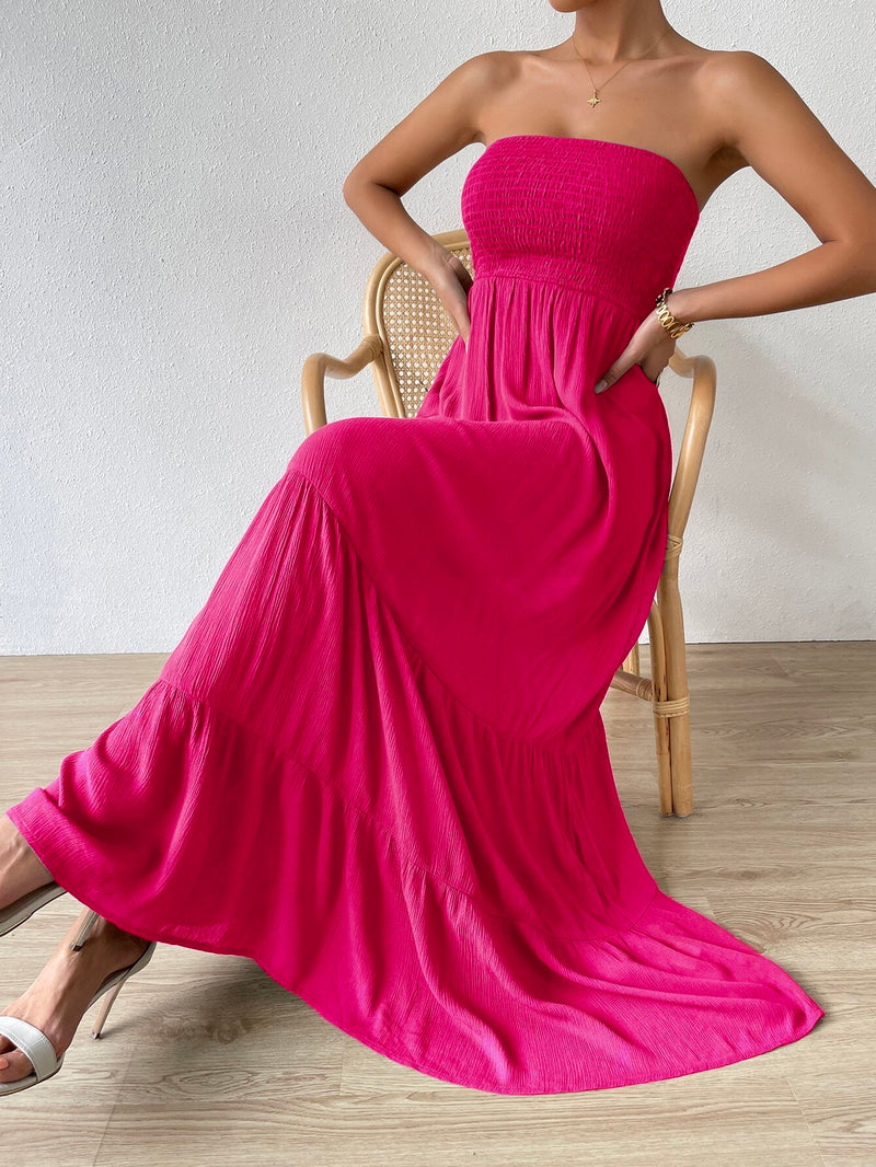 Vestido-Feminino-Longo-Com-Babado-Liso-Rosa-GarageBuy-06