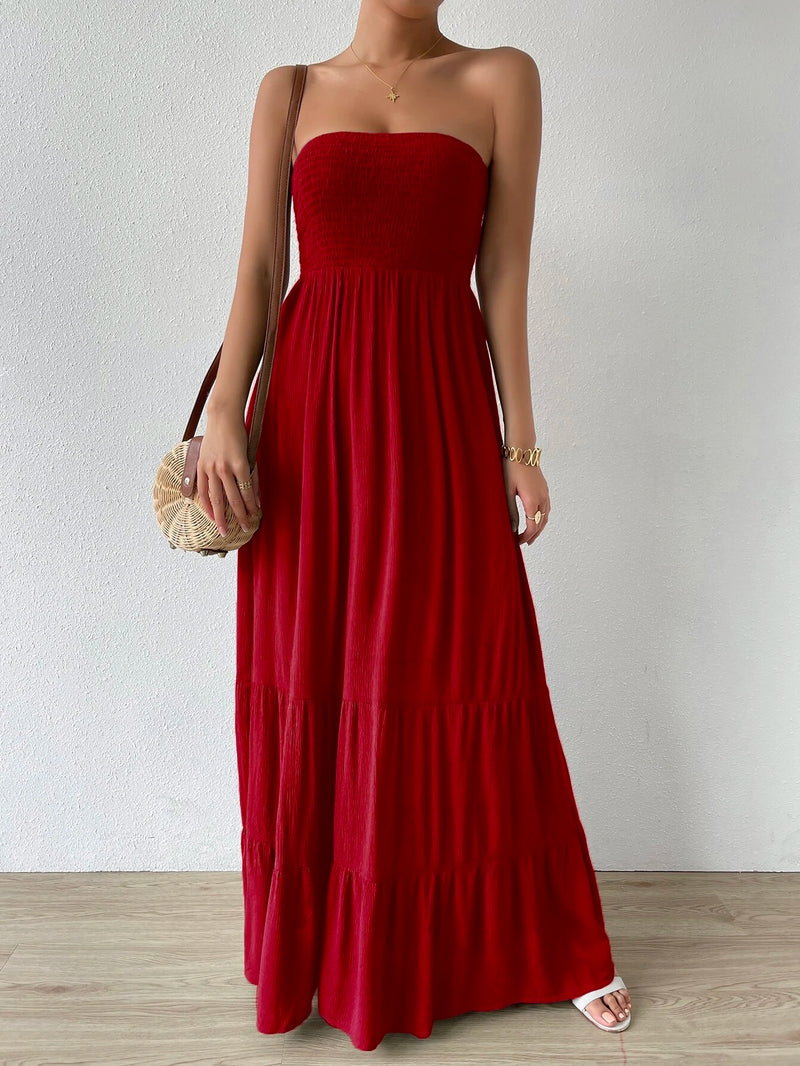 Vestido-Feminino-Longo-Com-Babado-Liso-Vermelho-GarageBuy-03