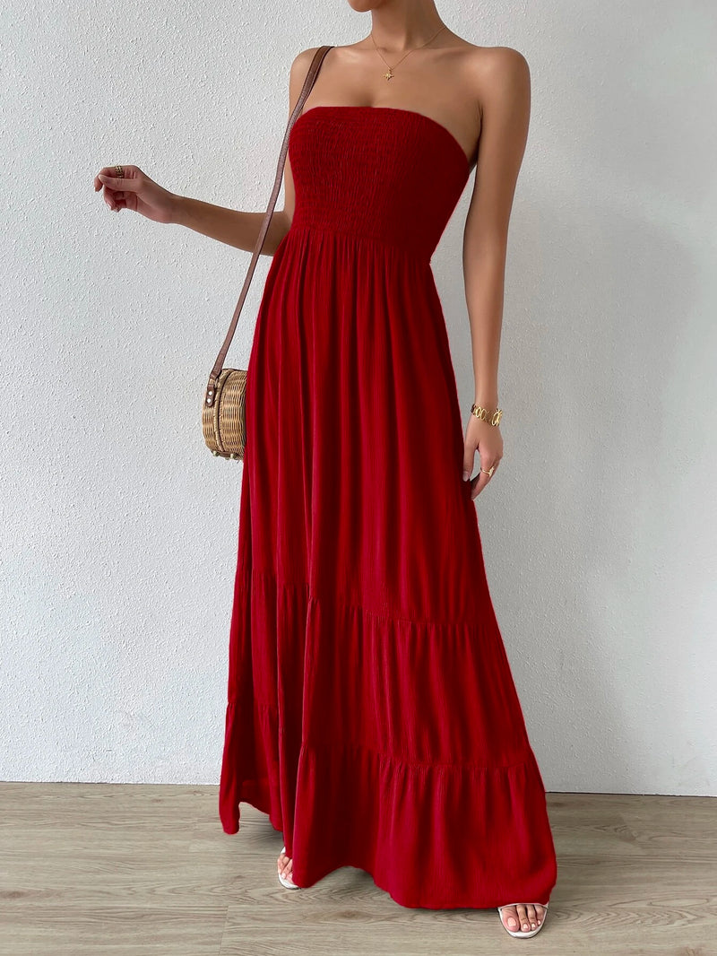 Vestido-Feminino-Longo-Com-Babado-Liso-Vermelho-GarageBuy-04