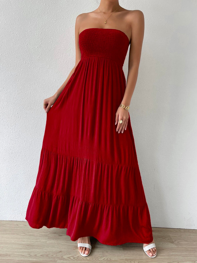 Vestido-Feminino-Longo-Com-Babado-Liso-Vermelho-GarageBuy-05