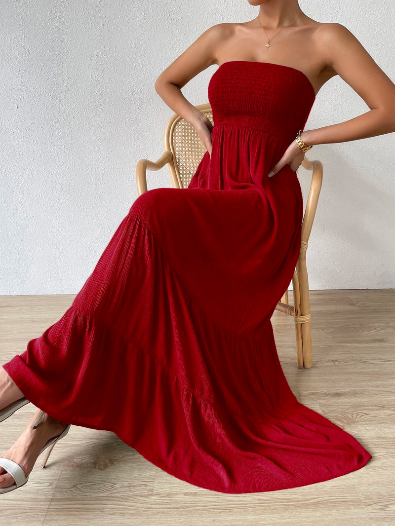 Vestido-Feminino-Longo-Com-Babado-Liso-Vermelho-GarageBuy-06