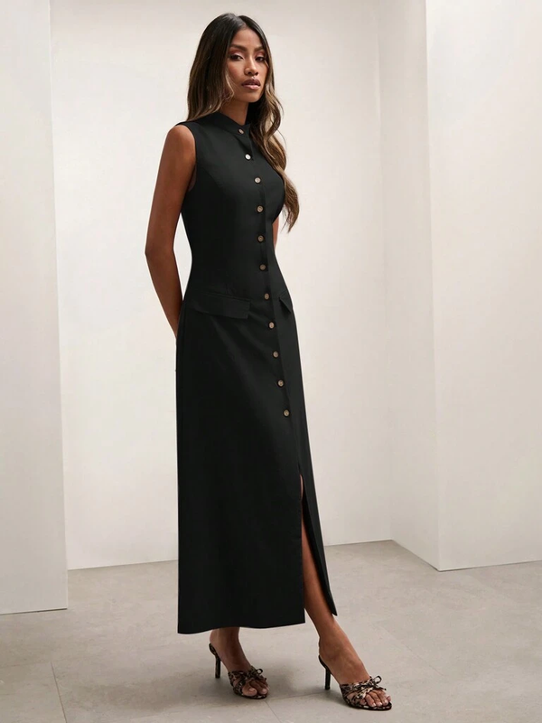 Vestido-Midi-Botoes-na-Frente-sem-Mangas-Preto-garagebuy-03