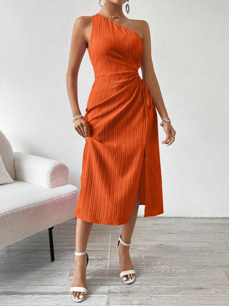 Vestido-Verão-De-Um-Ombro-Só-Plissado-Laranja-GarageBuy-02