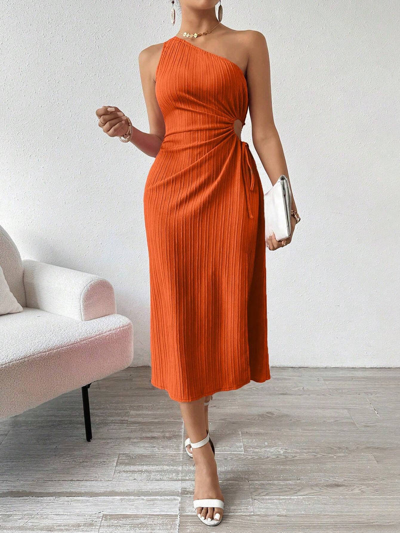 Vestido-Verão-De-Um-Ombro-Só-Plissado-Laranja-GarageBuy-03