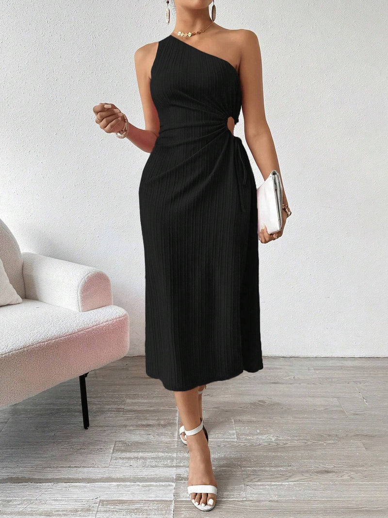 Vestido-Verão-De-Um-Ombro-Só-Plissado-Preto-GarageBuy-02