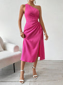 Vestido-Verão-De-Um-Ombro-Só-Plissado-Rosa-GarageBuy-05