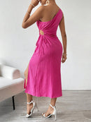 Vestido-Verão-De-Um-Ombro-Só-Plissado-Rosa-GarageBuy-06