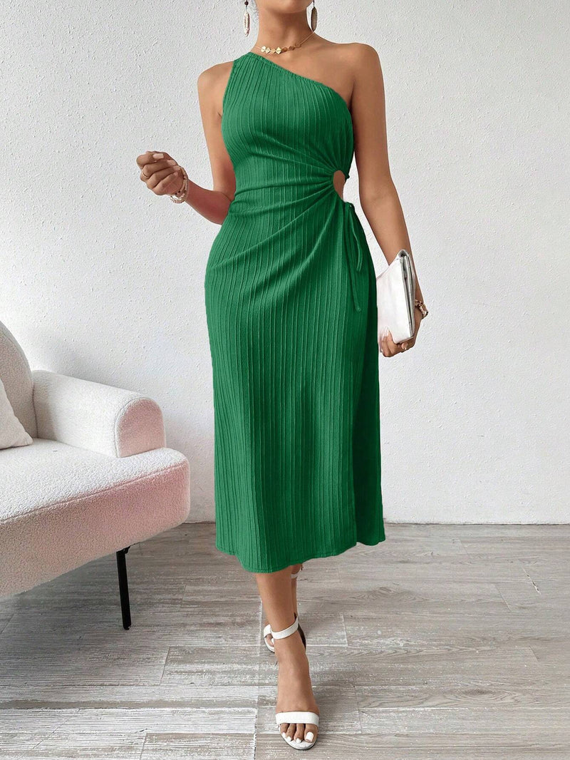 Vestido-Verão-De-Um-Ombro-Só-Plissado-Verde-GarageBuy-05